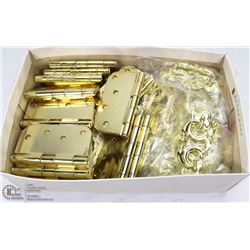 BOX OF BRAND NEW HINGES AND DRAWER PULLS