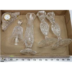 FLAT OF ASSORTED CRYSTAL INCL CANDLE STICK HOLDERS