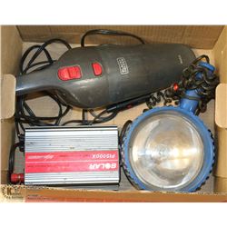 LOT OF 12 VOLT CAR AND CAMPING ITEMS  ( TOOLS )