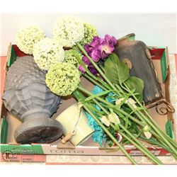 LOT OF GARDEN DECOR - METAL AND ARTIFICIAL FLOWERS