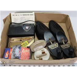 LOT OF VINTAGE WOODEN SHOE INSERTS, TIE & CUFFLINK