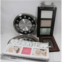 LOT OF PICTURE FRAMES, WALL CLOCK & MIRROR