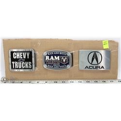 LOT OF 3 AUTOMOTIVE THEMED BELT BUCKLES