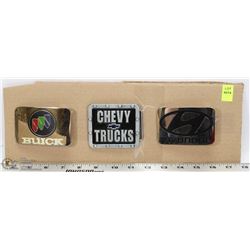 LOT OF 3 AUTOMOTIVE THEMED BELT BUCKLES