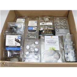 LARGE FLAT OF ASSORTED SHOWER CURTAIN HOOKS
