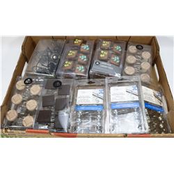 LARGE FLAT OF ASSORTED SHOWER CURTAIN HOOKS