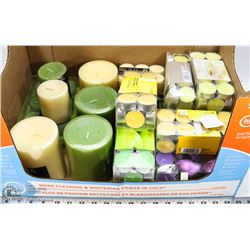 LARGE BOX OF ASSORTED SCENTED CANDLES