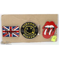 LOT OF 3 ROCK BAND THEMED BELT BUCKLES