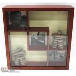 INUIT WOOD AND GLASS 3D FRAME 13” X 13”