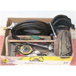 LARGE BOX W/TOOLS, WOOD TOOL BOX,