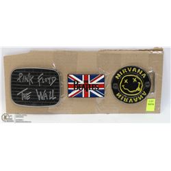 LOT OF 3 ROCK BAND THEMED BELT BUCKLES