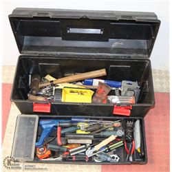 LARGE BLACK TOOL BOX FULL OF HAND TOOL S