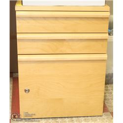 WOOD 3 DRAWER CABINET WITH KEY