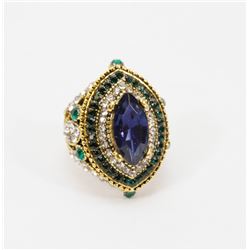 VINTAGE STYLE SILVER  TONE BLUE CRYSTAL