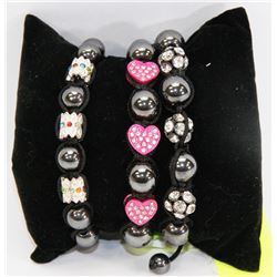 GROUP OF 3 BEADED MACRAME BRACELETS