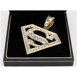 LARGE RHINESTONE SUPERMAN SYMBOL PENDANT