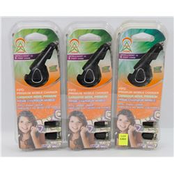 BUNDLE OF 3 MICRO-USB CAR CHARGERS FOR ANDROID