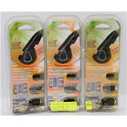 BUNDLE OF 3 MICRO-USB CAR CHARGERS FOR ANDROID