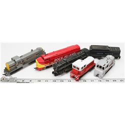 5 VINTAGE TOY TRAINS INCL PLAYART SILVER ENGINE