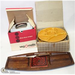 VINTAGE FLAT WITH VEGOMATIC, NEW WALNUT HOSTESS