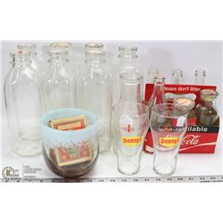 BOX OF ASSORTED ITEMS INCL MILK BOTTLES, COCA COLA