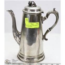 ANTIQUE CARAFE WITH ORNATE TOP AND HANDLE.