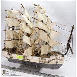 WOODEN SAILING SHIP MODEL WITH CLOTH SAILS.
