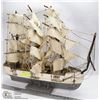 Image 1 : WOODEN SAILING SHIP MODEL WITH CLOTH SAILS.