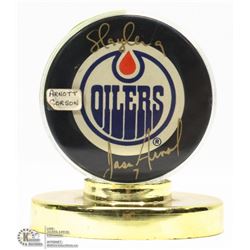 OILERS ARNOTT CORSON AUTOGRAPHED HOCKEY PUCK WITH