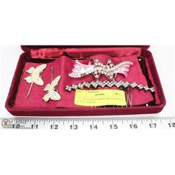 4PC VINTAGE ENAMEL BUTTER FLY BOBBY PINS &