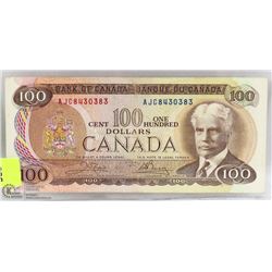1975 CANADIAN $100.00 BILL WITH POKER HAND SERIAL
