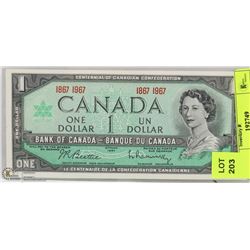 UNC CANADIAN CENTENNIAL $1.00 BILL., AS THEY COME