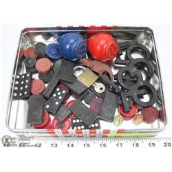 TIN OF VARIOUS OLD ESTATE ITEMS --- 46 PIECES