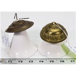 PAIR OF VINTAGE MILK GLASS & TIN SMOKE BELLS