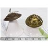 Image 1 : PAIR OF VINTAGE MILK GLASS & TIN SMOKE BELLS