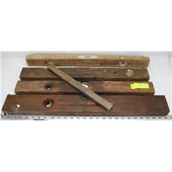 LOT OF 4 ANTIQUE LEVELS & RULER
