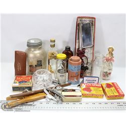 BOX OF ASSORTED ITEMS INCL BOXES, CRYSTAL DISH,