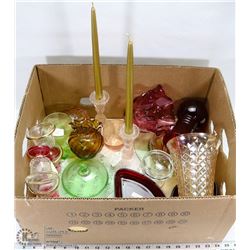 BOX OF ASSORTED VINTAGE GLASS