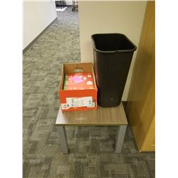 (9004) METAL AND WOOD END TABLE W/ GARBAGE CAN AND