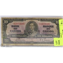 1937 CANADIAN $10.00 BILL.