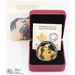 13)  2014,  PURE SILVER,  $20.00  COIN,  GILDED,