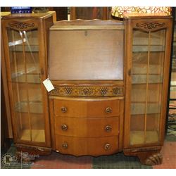 ANTIQUE WOOD SECRETARY DESK WITH GLASS DOORS