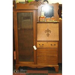 ANTIQUE OAK SIDE BY SIDE, DROP FRONT.