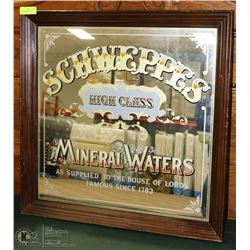 SCHWEPPES MINERAL WATERS MIRROR SIGN  29" X 29"