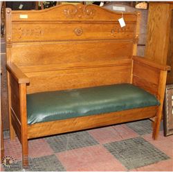ANTIQUE WOOD ORNATE BENCH 56X51