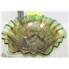 Image 1 : ORNATE GREEN CARNIVAL GLASS FRUIT BOWL.