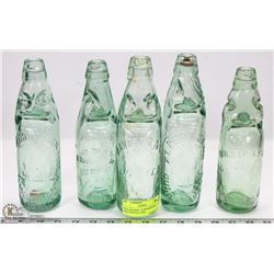 FIVE ANTIQUE " CODD BOTTLES " FIRST BOTTLES FOR