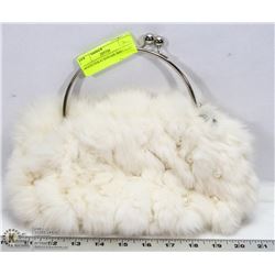 WHITE FUR AND PEARL HANDBAG
