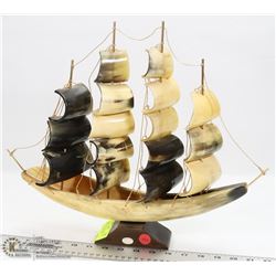 11) GENUINE VINTAGE BONE & HORN ITALY BONE SHIP