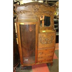 CARVED WOOD SECRETARY CHINA CABINET 40"X12"69"H